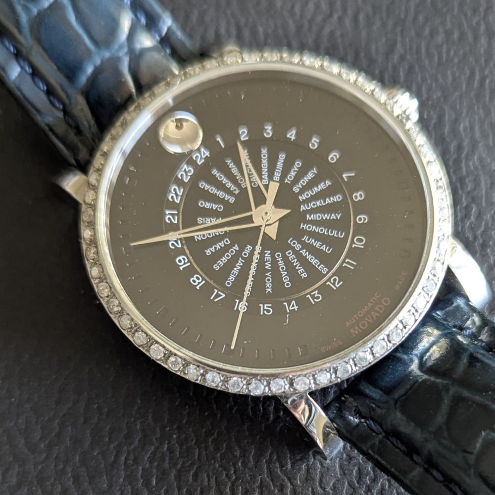 Movado Black and Silver World Time Watch - Picture 2 of 14